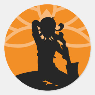 Rond Sticker en silhouette de Yoga orange