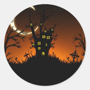 Rond Sticker en silhouettes Éffrayantes Halloween