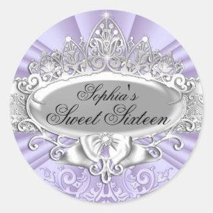 Rond Sticker en Sweet sixteen pourpre Tiara & Damask