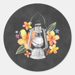 Rond Sticker en tableau avec fleurs jaunes et lanterne