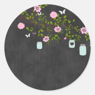Rond Sticker en tableau avec fleurs roses et jarre Maso