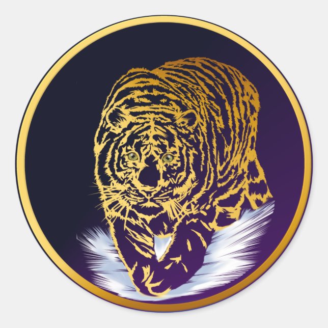 Rond Sticker en tigre de neige dorée (Devant)