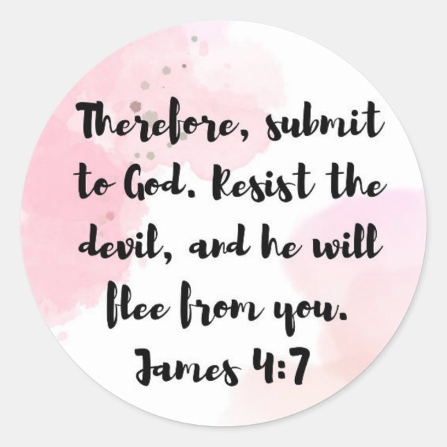 Rond Sticker en verso de la Bible James 4:7 (Devant)