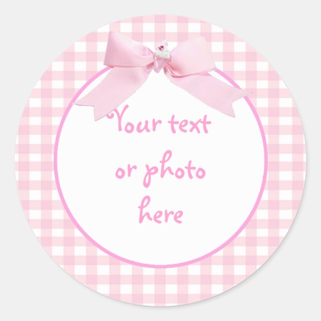 Rond Sticker En vichy rose (Devant)