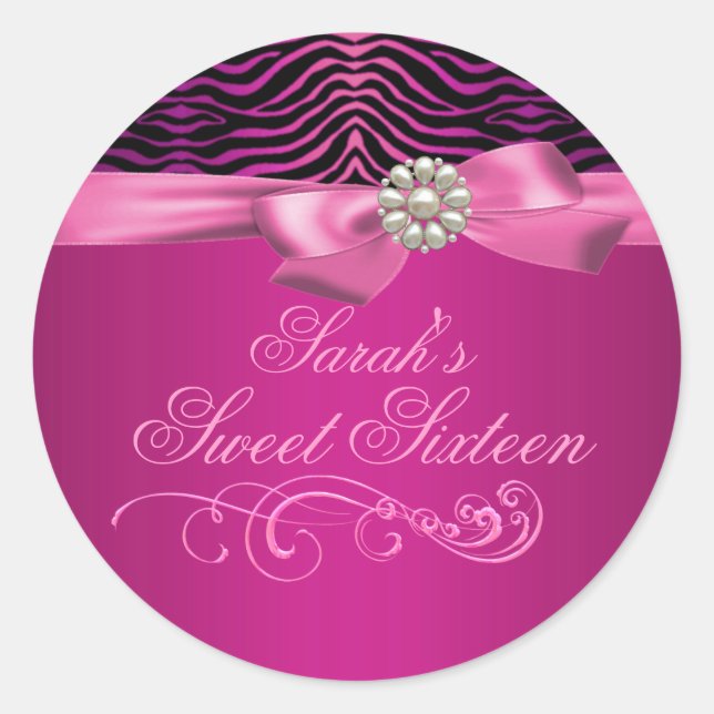 Rond Sticker en zèbre rose pour impression et bow Sweet (Devant)