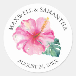 Rond Sticker Envelope, Mariage Plage Rose Floral