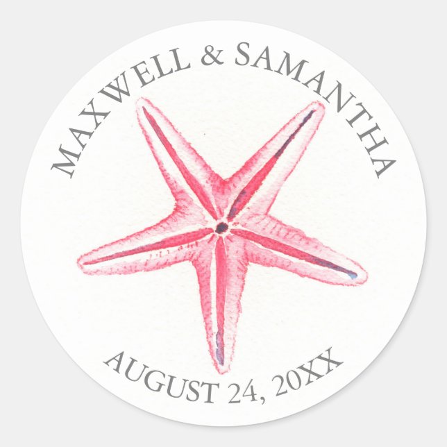 Rond Sticker Envelope Seal, Mariage de plage de Starfis (Devant)