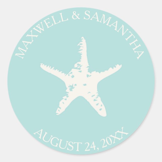 Rond Sticker Envelope Seal, Mariage Starfish Beach (Devant)