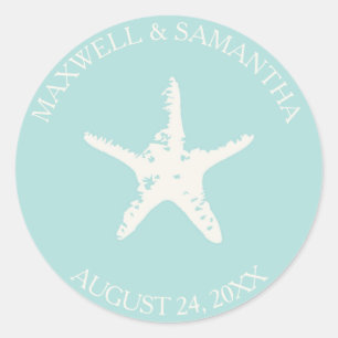 Rond Sticker Envelope Seal, Mariage Starfish Beach