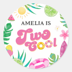 Rond Sticker été piscine tropicale fête d'anniversaire