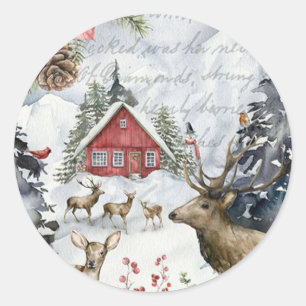 Rond Sticker étoile Cabine d'hiver Woodland Forest