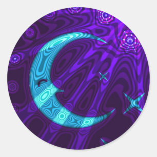 Rond Sticker étoile violet/bleu lune