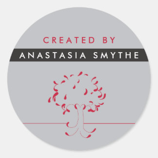 Rond Sticker Fabriqué par {your name} en gris et rouge