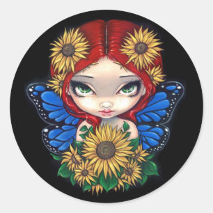 Rond Sticker Fairy Sunflower