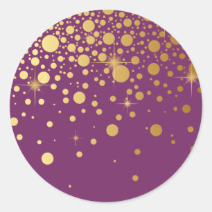 Rond Sticker Faux Gold Foil Confetti Dots Violet
