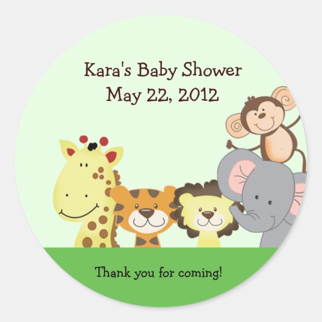 Rond Sticker Faveur personnalisable JUNGLE ZOO PARTY (Devant)
