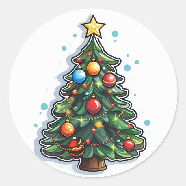 Rond Sticker Festive Christmas Tree (Devant)