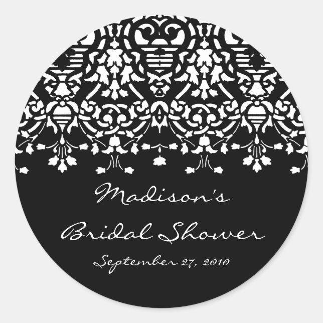 Rond Sticker Fête des mariées noir et blanc élégant (Devant)