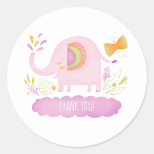 Rond Sticker Fille Baby shower éléphant Merci Faveur