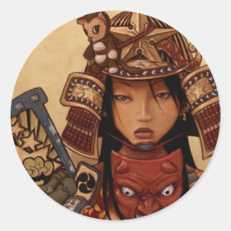 Rond Sticker fille Devil Samurai