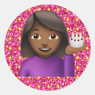 Rond Sticker fille Emoji parties scintillant