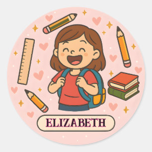 Rond Sticker fille mignonne de retour à l'école