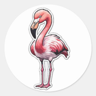Rond Sticker Flamant rose élégant - Oiseau tropical gra