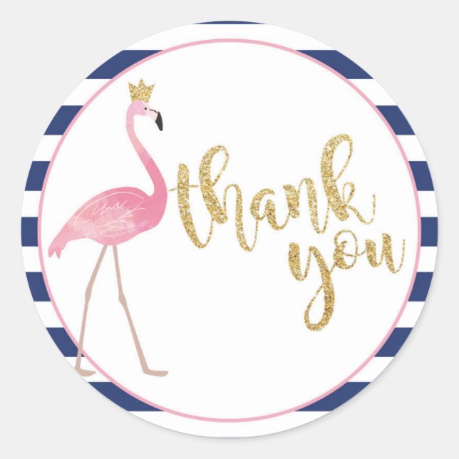 Rond Sticker Flamant rose Merci (Devant)
