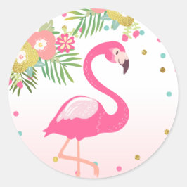 Rond Sticker Flamant rose Tropical Enveloppe Anniversai