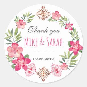 Rond Sticker Fleur Motif Tribal Wreath Mariage Faveur