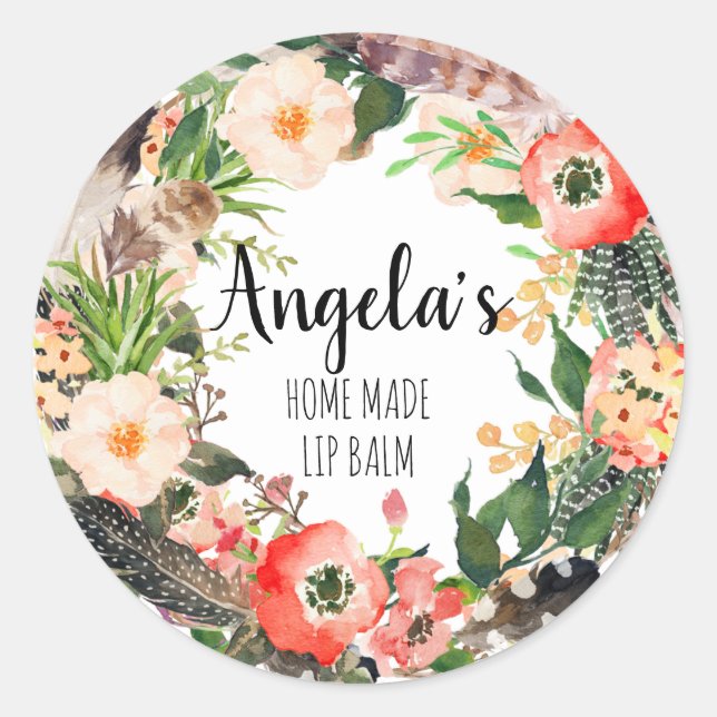 Rond Sticker Fleur Wreath Botanique Maison faite (Devant)