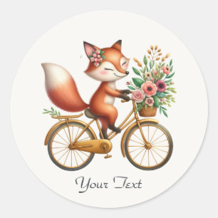 Rond Sticker Floral Bicycle Fox