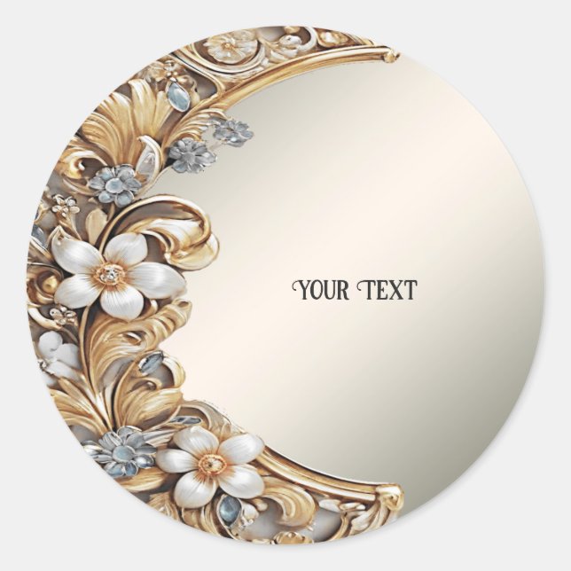 Rond Sticker Floral Blanc Or (Devant)