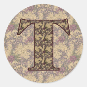 Rond Sticker Floral Élégant Monogram Initial T