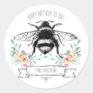 Rond Sticker floral pour anniversaire au miel blanc