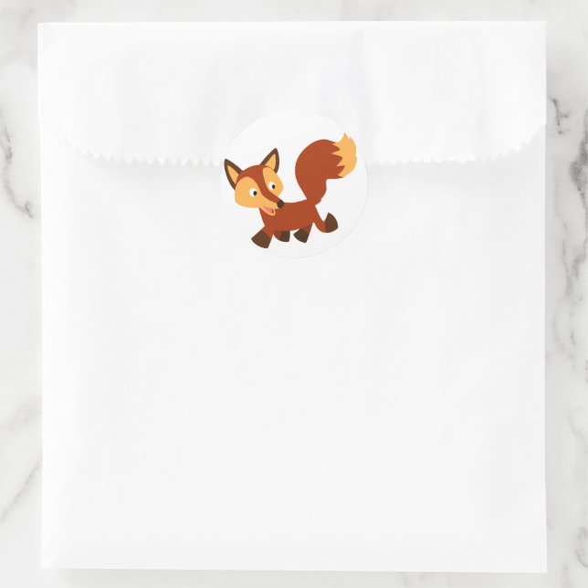 Rond Sticker Fox Cartoon Très Heureux (Sac)