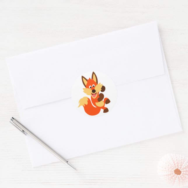 Rond Sticker Fox Dancing Cute (Enveloppe)