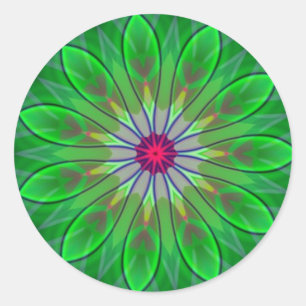 Rond Sticker Fractal Mandala Flower Daisy Vert