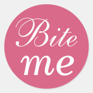 Rond Sticker Fuchsia and White Bite Me