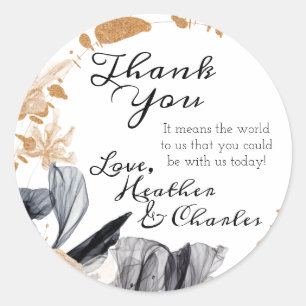 Rond Sticker Fumée Noir et Or Mariage Favor