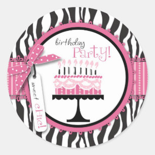 Rond Sticker gâteau d'anniversaire sauvage rose