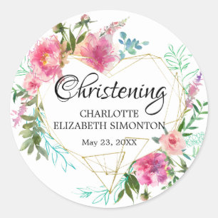 Rond Sticker géométrique rose et or Christening