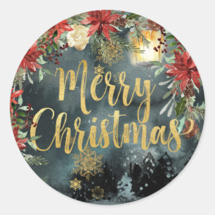 Rond Sticker Gold Calligraphy Woodland Floral Holiday