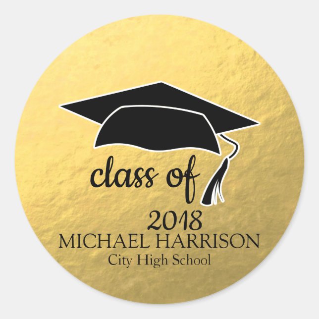 Rond Sticker Gold Graduker Black Mortar Board & Text (Devant)