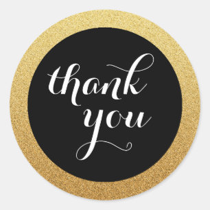 Rond Sticker Gold Parties scintillant Black Merci Faveu