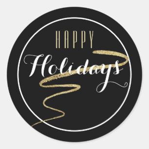 Rond Sticker Gold Swoosh Happy Holiday