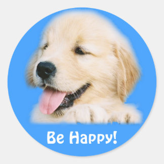 Rond Sticker Golden Retriever Puppy "Be Happy"