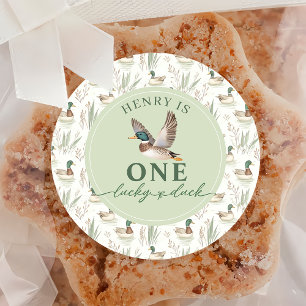 Rond Sticker Green One Lucky Duck 1er anniversaire