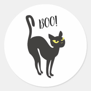 Rond Sticker Halloween, Chat, Noir, Boo !