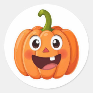 Rond Sticker Halloween Citrouille mignon et souriant